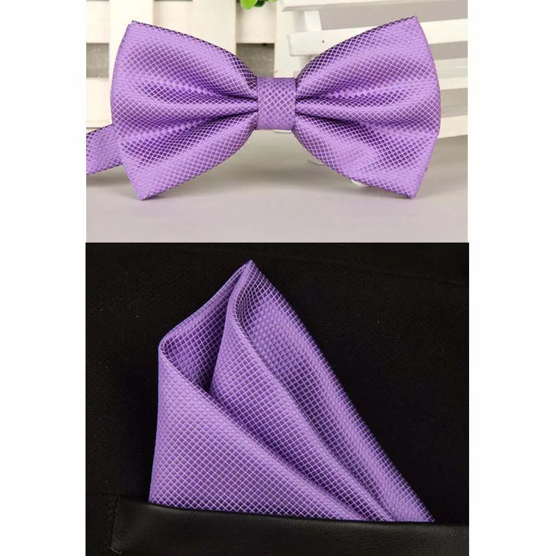 Bow tie Butterfly Mens Bowtie 2Pcs Set Handkerchief Pocket Squares Plaid Bowknot Clothing Accessories Formal MW112