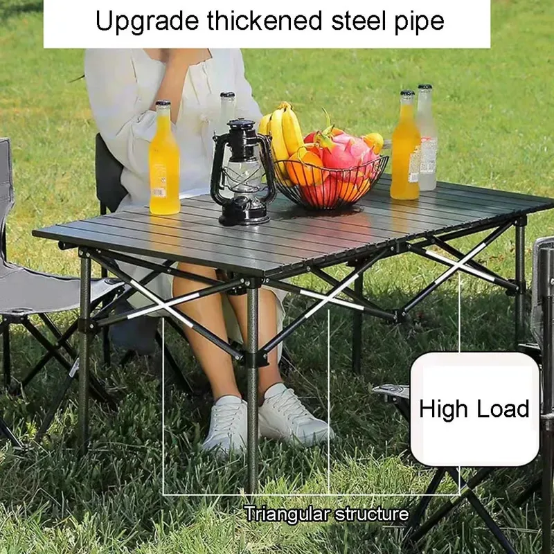 طاولة طويلة قابلة للطي للاستخدام الخارجي باللون الأسود مع مساحة تخزين محمولة للتخييم والشواء وحقيبة شبكية سهلة التركيب متضمنة خفيفة الوزن #1
