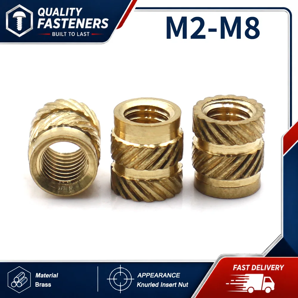 10-30pcs Through Hole Brass Knurled Insert Nuts Hot Melt Embedded Copper Inserts M2 M2.5 M3 M4 M5 M6 M8