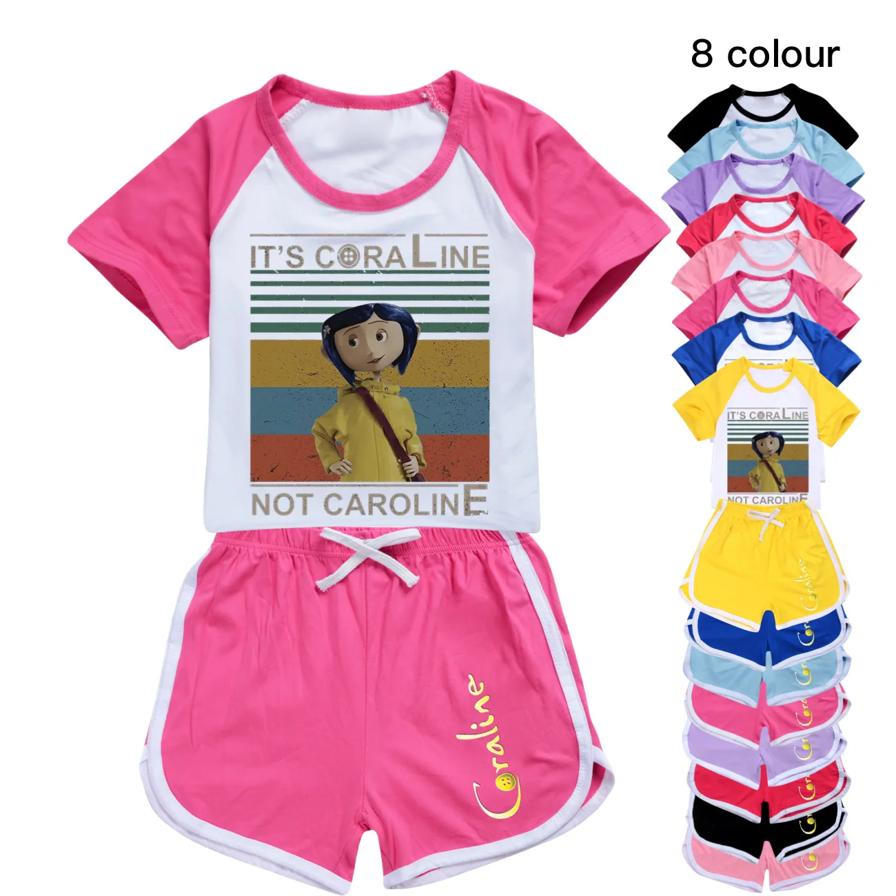 Funny Coraline  Boys Summer Clothing Sets Girl Cartoon Tops+Shorts 2pcs Suits Kids Casual Clothes Children's Outfits Pyjamas3062