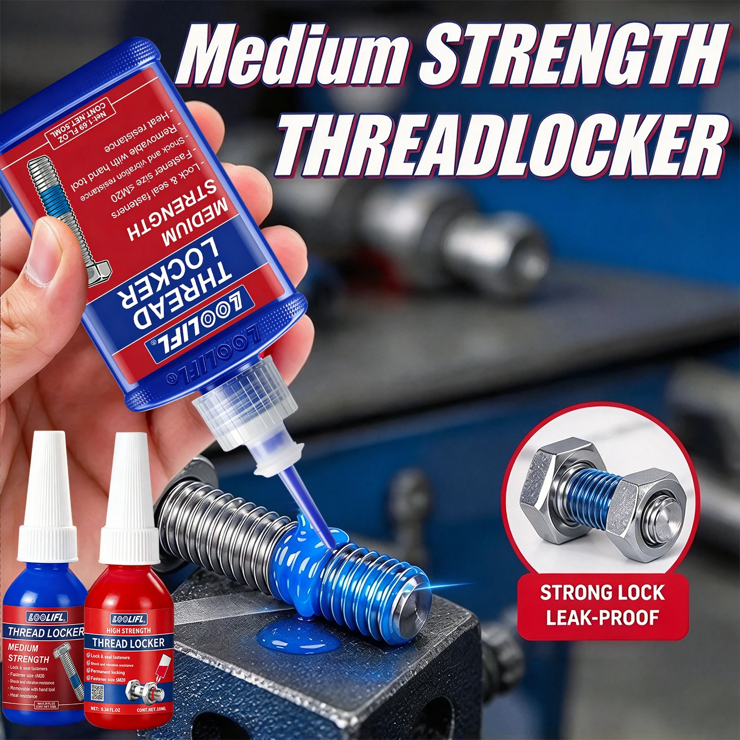 LOOLIFL 243 Screw Adhesive Anaerobic Sealant 271 Thread Locking High-Strength Anti-Loose Oil-Resistant Bolt Nut Threadlocker 50G