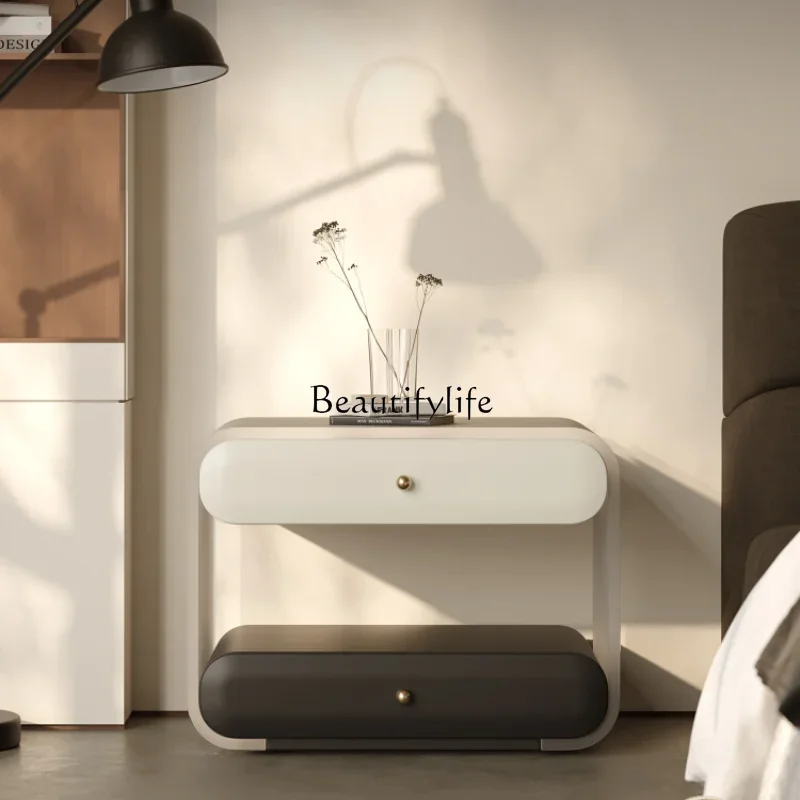

Cream Silent Style Bedside Table with Drawer Storage Mini Side Cabinet Ins Style