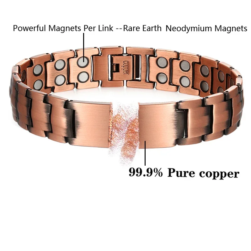 Elegant Mens 99.9% Solid Pure Copper Magnetic Bracelet Effective Ultra Strength Adjustable Length Magnets Bracelets Wholesale