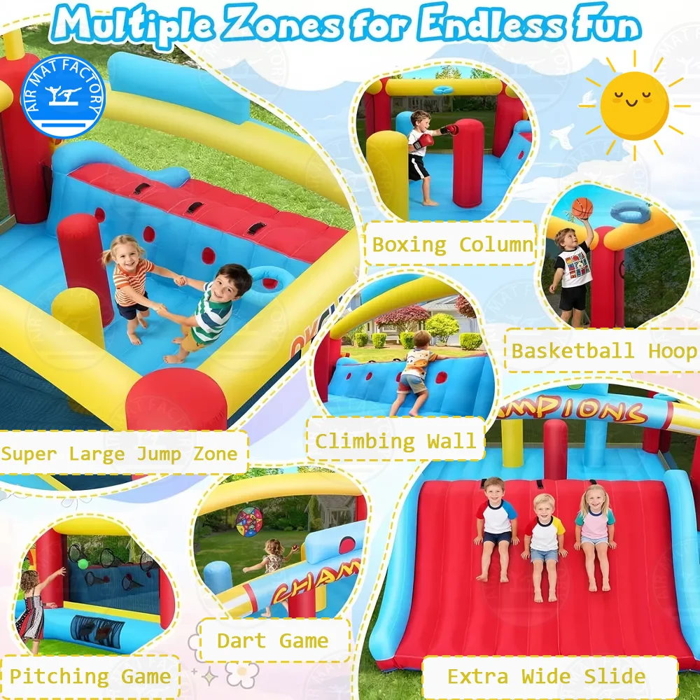

Inflatable Bounce House With Air Blower For Big Kids, Blow Up Extra-Wide Slide/Climbing Racing Themes Play Center For Part