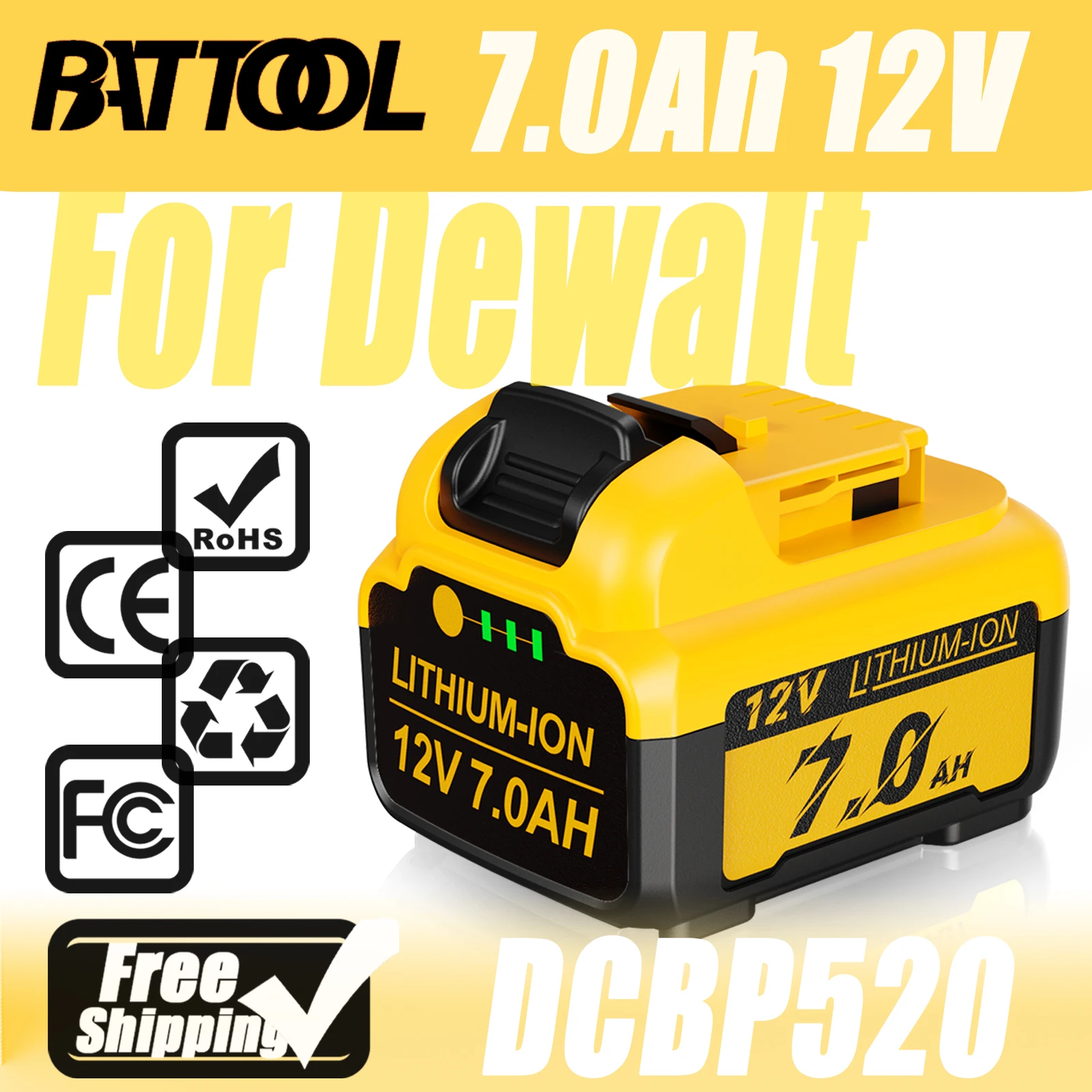 For Dewalt 7000mAh 12V Battery DCBP520 DCB200 PowerStack Replaceable Li-Ion Tool Battery Cordless Power Tool Kit