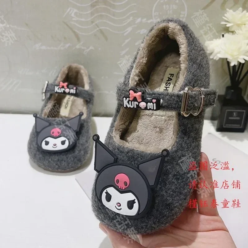 Kawaii Sanrio Kuromi Anime Woolen Shoes Autumn Winter Cute Hello Kitty Warm Children Cotton Shoes Princess Gifts for Kids