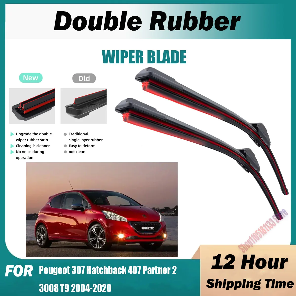 

For Peugeot 307 Hatchback 407 Partner 2 3008 T9 Double Rubber Car Wiper Front Wiper Blades Brushes Cutter Accessories Windscreen