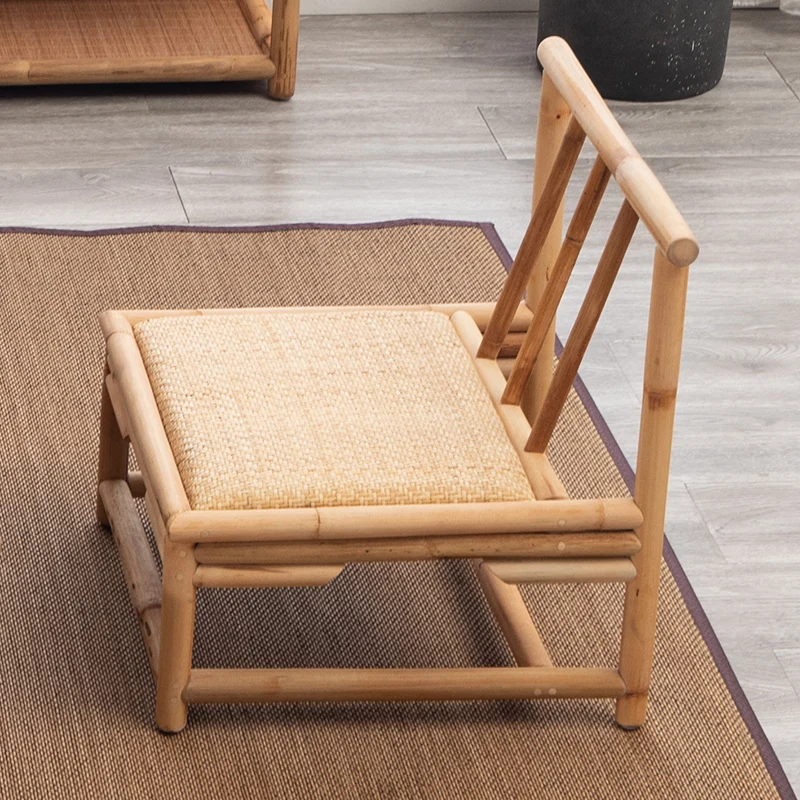 Bamboo and Rattan Tatami Chairs Zen Inspired Low Chair Balcony Teahouse Backrest Seat Japanese Style
