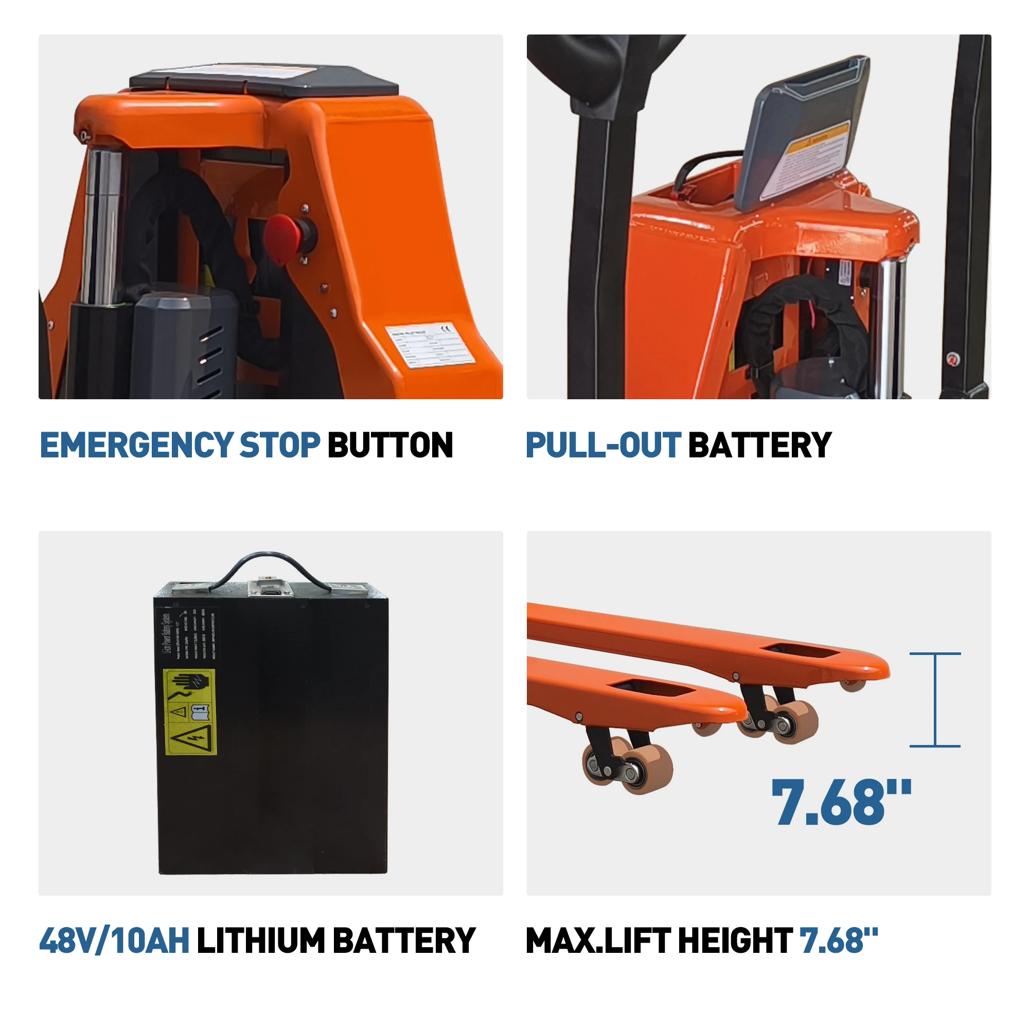 4400LBS電動パレットジャッキ、ヘビーデューティーパレットジャッキ、高効率で耐久性のある48 x 27フォークサイズ、屋内保管用リチウムイオンバッテリー