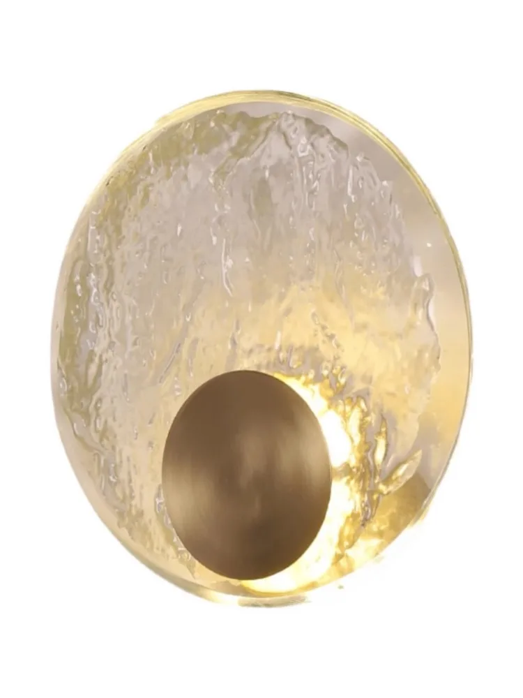 Light Luxury All Copper Crystal Bedside Wall Lamp Creative Art Bedroom Living Room Sofa Background Personalized Circular Lamp