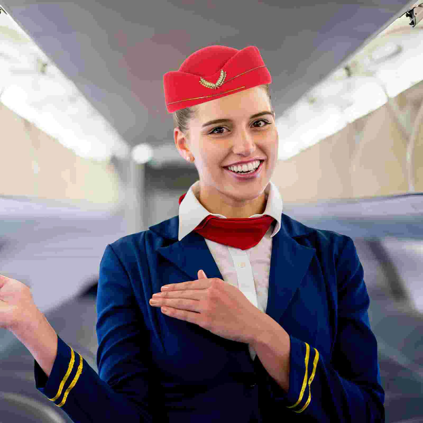 

Red Stewardess Hat and Scarf Air Host Women's Hats & Caps Costume Perform Ladies Bride