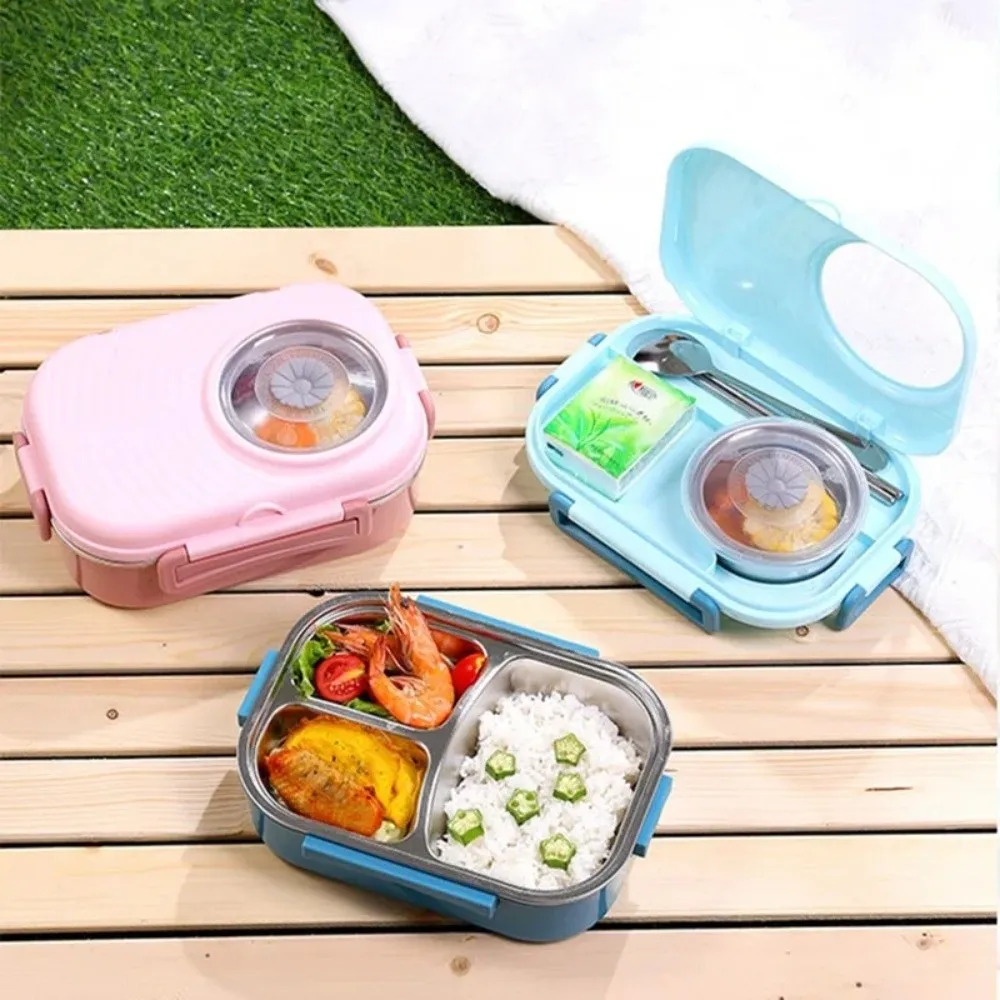

1000ml Thermal Lunch Box Leak-Proof Stainless Steel Insulated Box Sealed Triple Grid Food Soup Container for Office&School