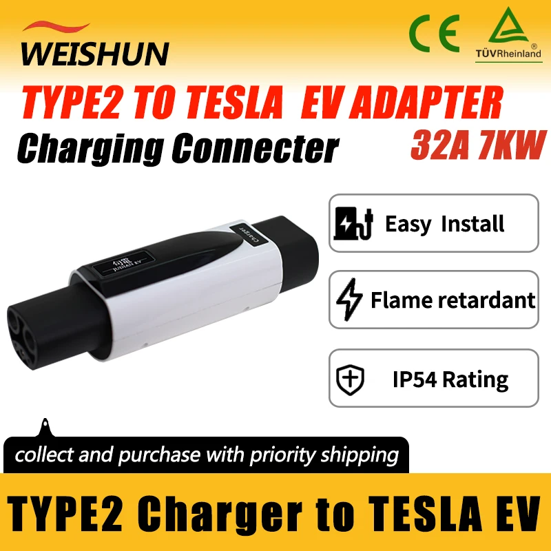 

Type2/IEC62196-2 to Tesla EV Adapter Electric Vehicle Charger Connecter for 16A/32A Type2 Charger to Tesla Electric Car Adapter