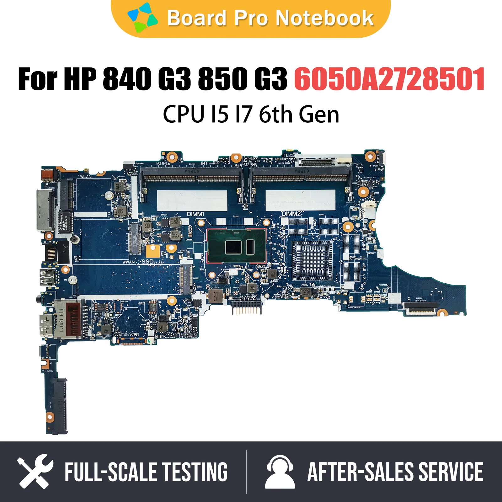 

6050A2822301-MB-A01 6050A2728501-MB-A01 Mainboard For HP EliteBook 840 G3 850 G3 Laptop Motherboard CPU I5 I7 6th Gen