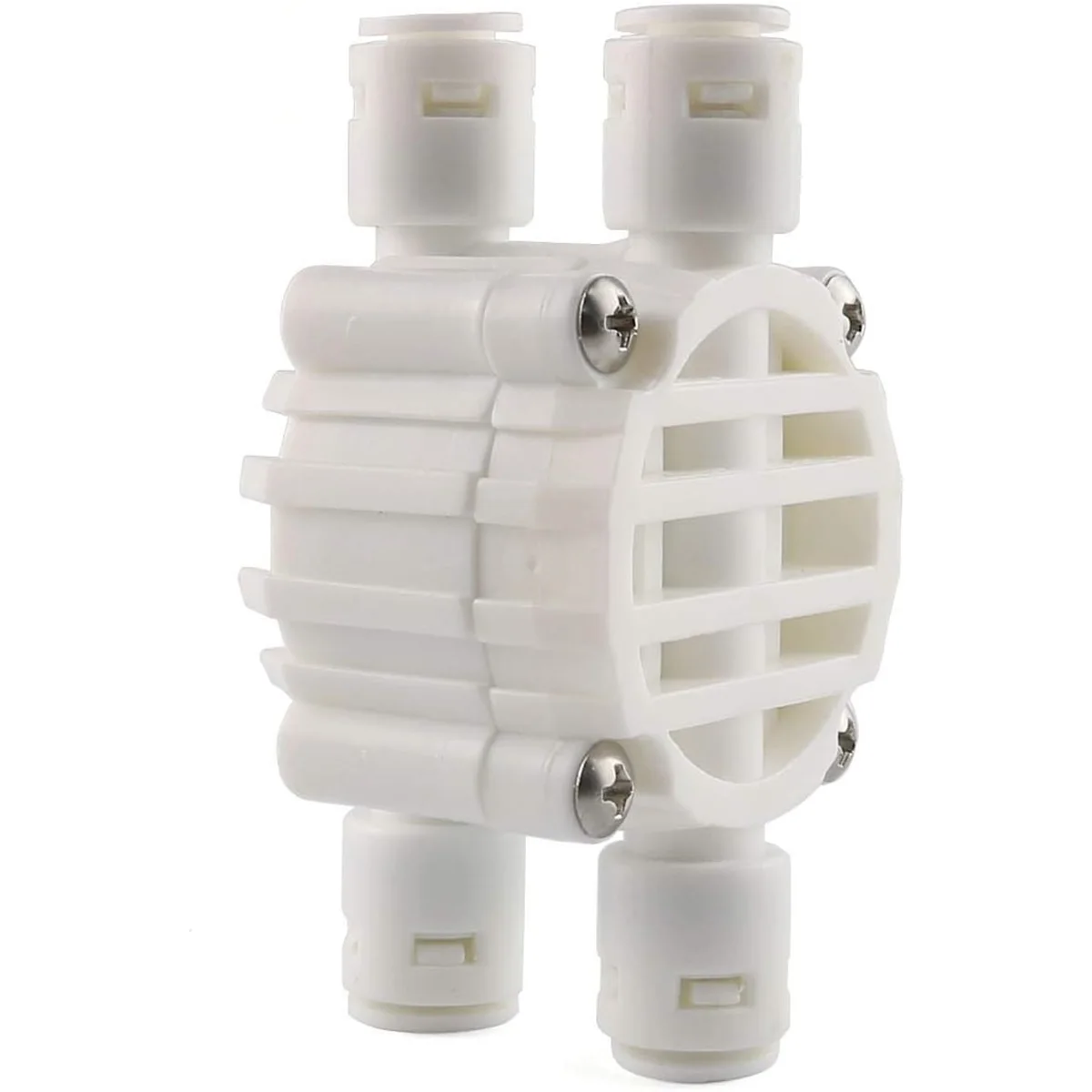 1/4 Inch Push-Fit 4-Way Automatic Shut-Off Valve with Quick-Connect Fittings for Water Purifier Reverse Osmosis System