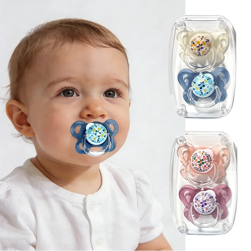 Nuevo Set de 2/4 Chupetes para Bebé con Cubierta, Chupete con Diseño Floral y Tetina, Regalo Perfecto para Baby Shower para Niño o Niña