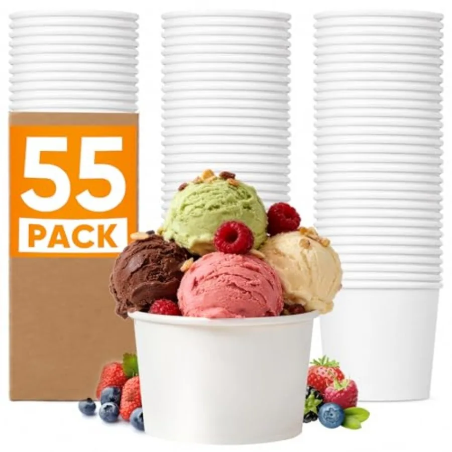 55 Count Disposable Ice Cream Cups 9oz Disposable Soup Cups and Ice Cream Bowls for HotandCold Food, Disposable Bowls for Soup,