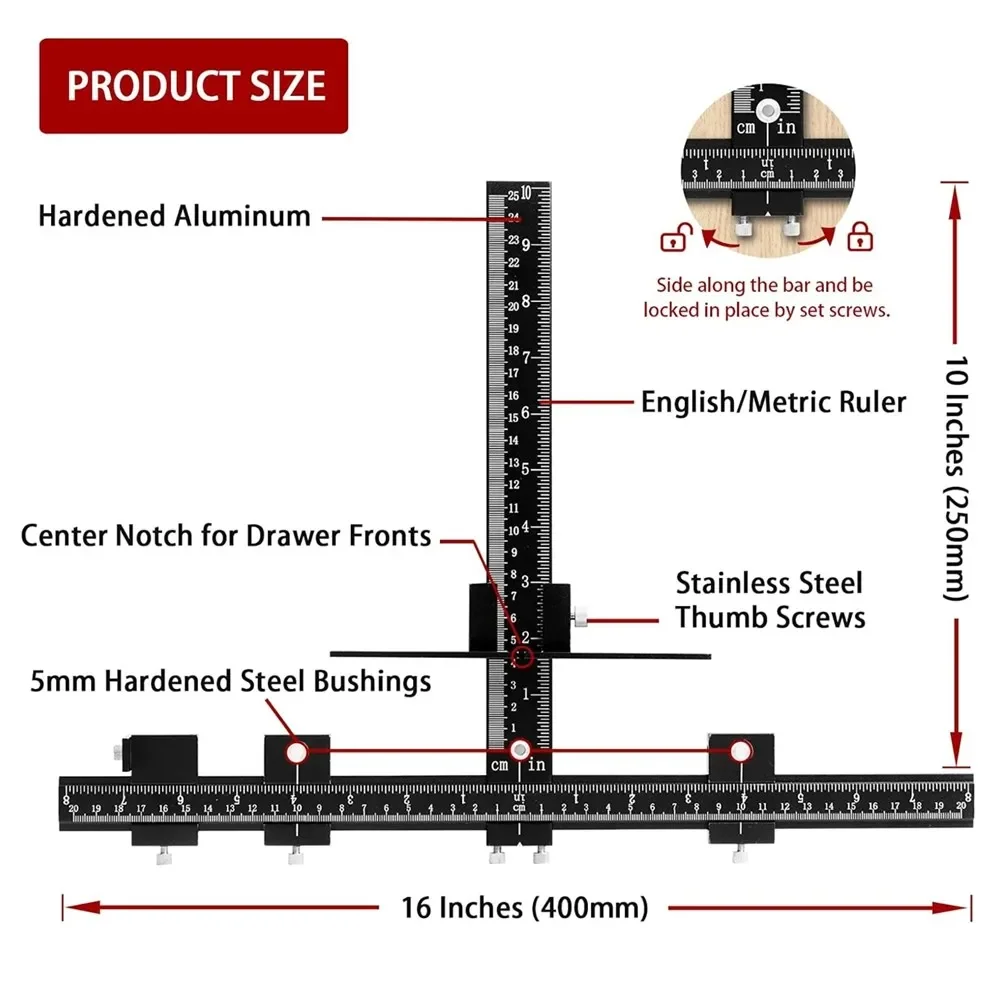 Adjustable Drill Guide for Accurate Installation of Door and Drawer Front Handles And Knobs Precision Locator Aluminum