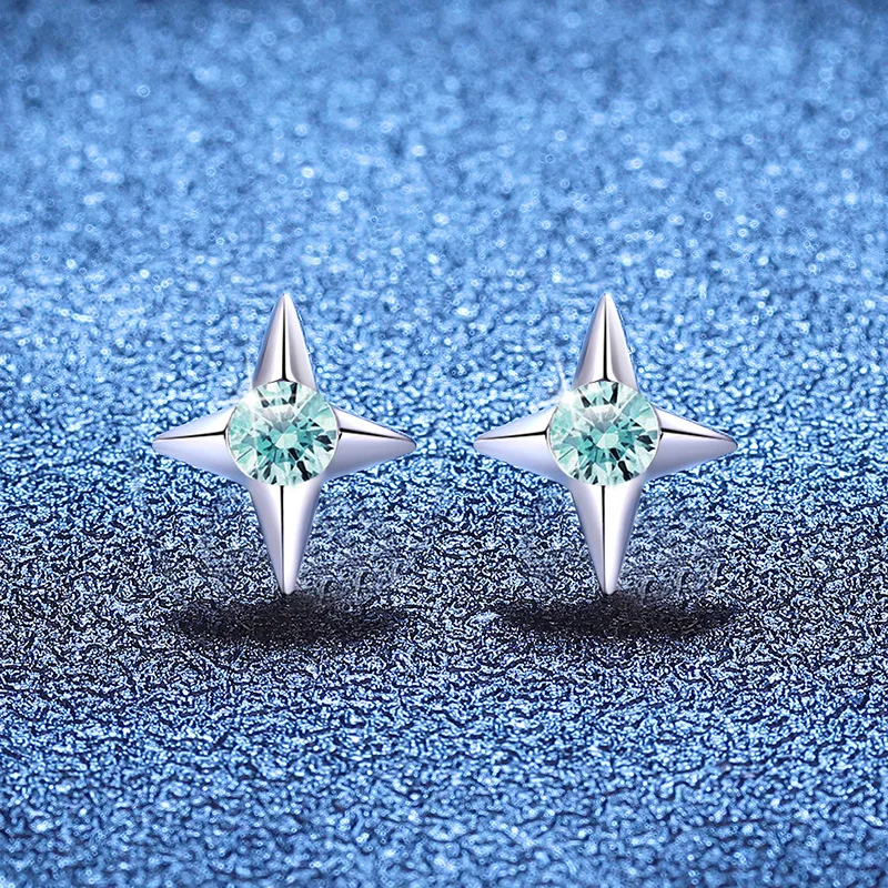 S925 الفضة الذهب الأبيض مطلي 0.6 قيراط جزر المالديف الأزرق مويسانيتي وأقراط للنساء، مجوهرات رائعة.