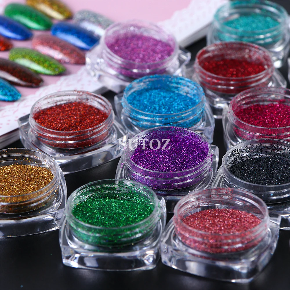 Poudre de paillettes holographiques pour ongles, ensemble de pigments argentés chromés, gel, vernis, coulée, poussière de frottement, matériaux de manucure LEBL01-16, 16 pièces