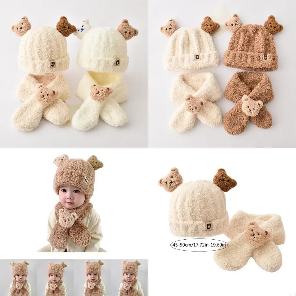 

Теплый чехол на шею, шейный платок, шапка-бини, набор для маленьких девочек и мальчиков, плюшевая шапка, шарф