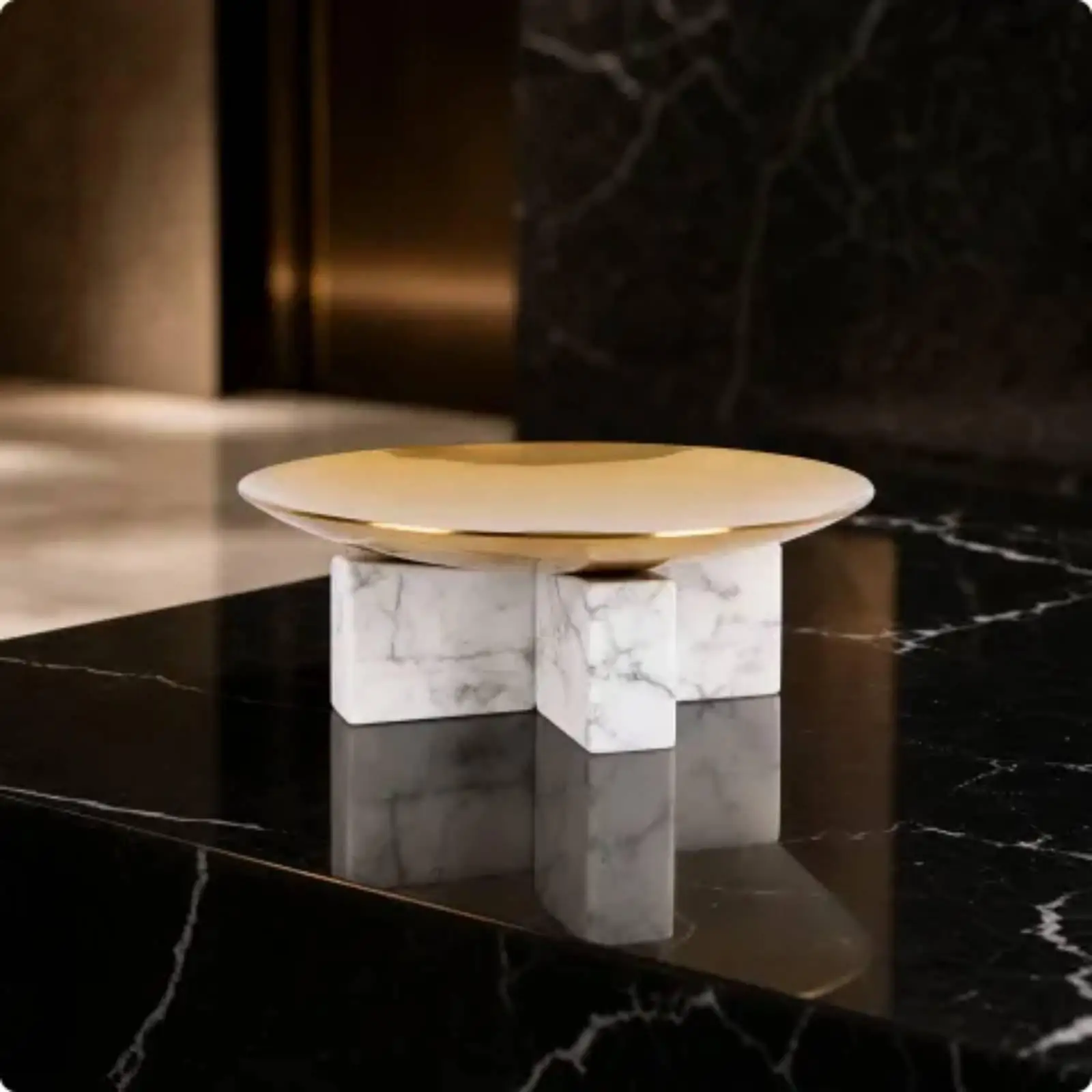 Stainless Steel and Marble Serving Tray Versatile Gold-Toned Tray with Marble Base Polished for Countertop Organization, Dining