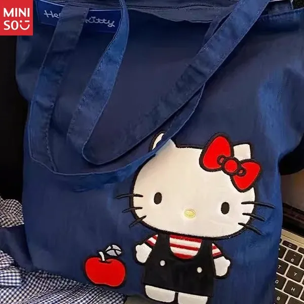 

Miniso Blue Denim Hello Kitty Tote Bag 2025, Large Capacity Canvas Handbag for Women