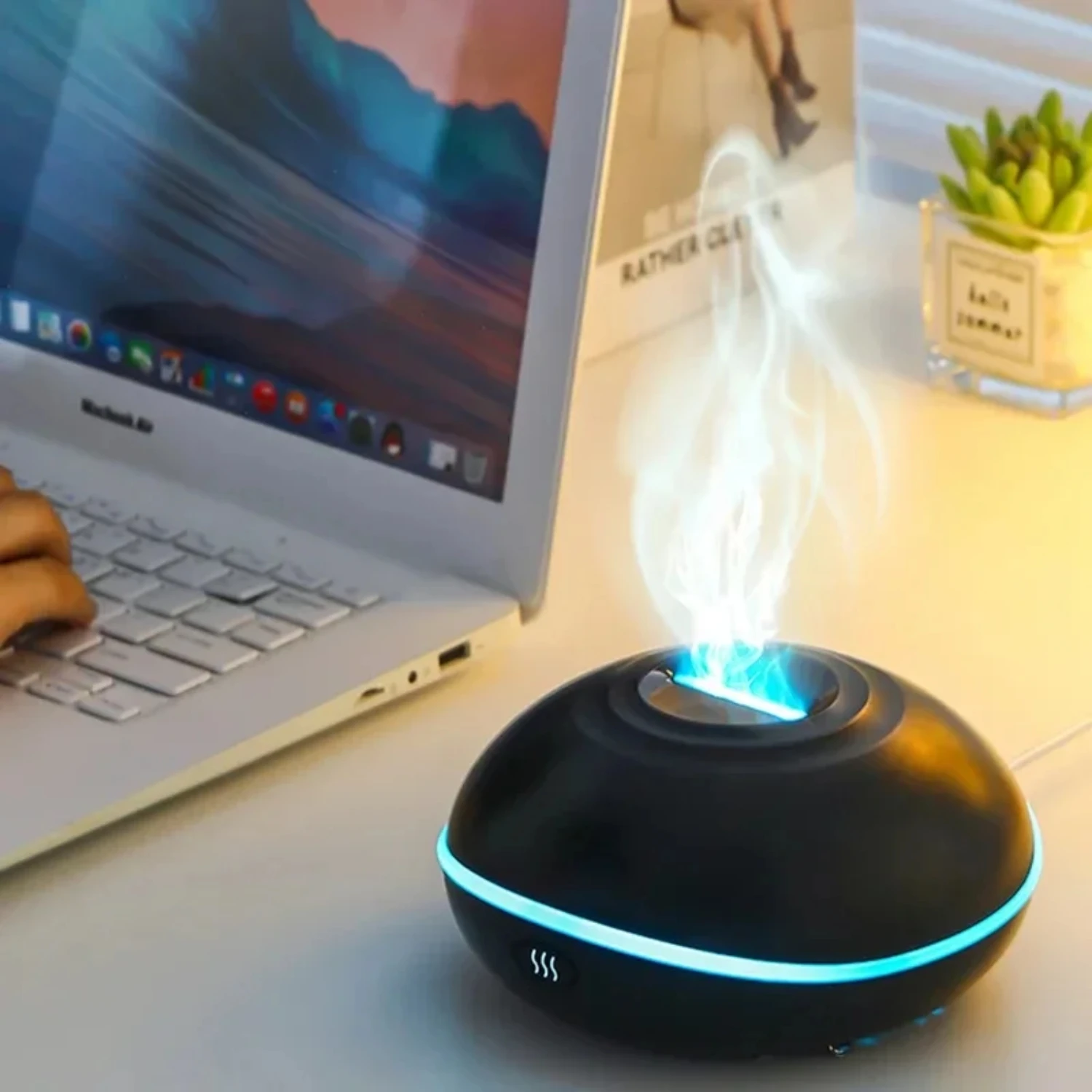 โคมไฟเปลวไฟน้ํามันหอมระเหย เครื่องกระจายกลิ่นน้ํามันหอมระเหย Mini Air 7 สี LED Humidifier เครื่องกระจายกลิ่นหมอกอัลตราโซนิก
