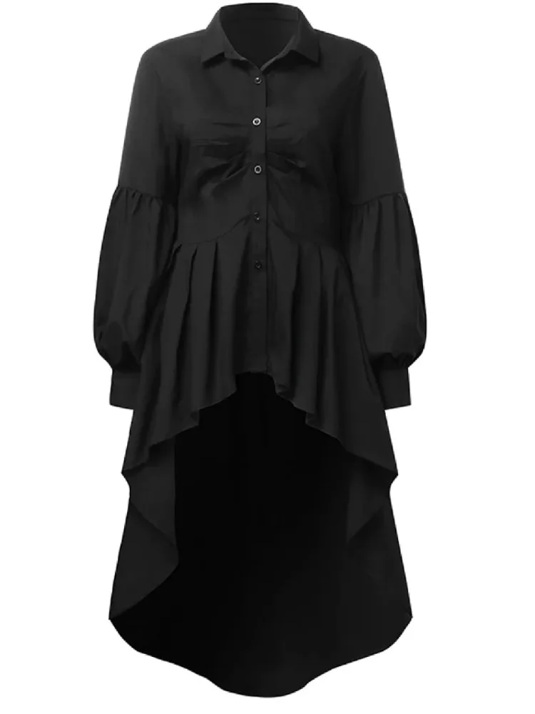 

Женская блузка Krismile 2026 с асимметричным подолом, отложным воротником, длинными рукавами, на пуговицах, повседневная, из хлопка, однотонная