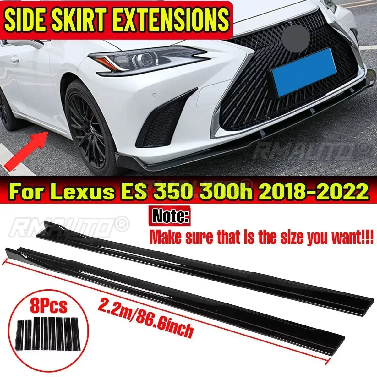 High Quality 2.2m Side Skirts Extension Rocker Splitters Bumper Diffuser Winglet Wings For Lexus ES ES350 ES300h 2018-2022