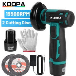 Koopa 19500rpm Mini Angle Grinder Power Tools,Handheld Portable Electric Grinder Machine with 2 Cutting Disc and 2.0Ah Battery