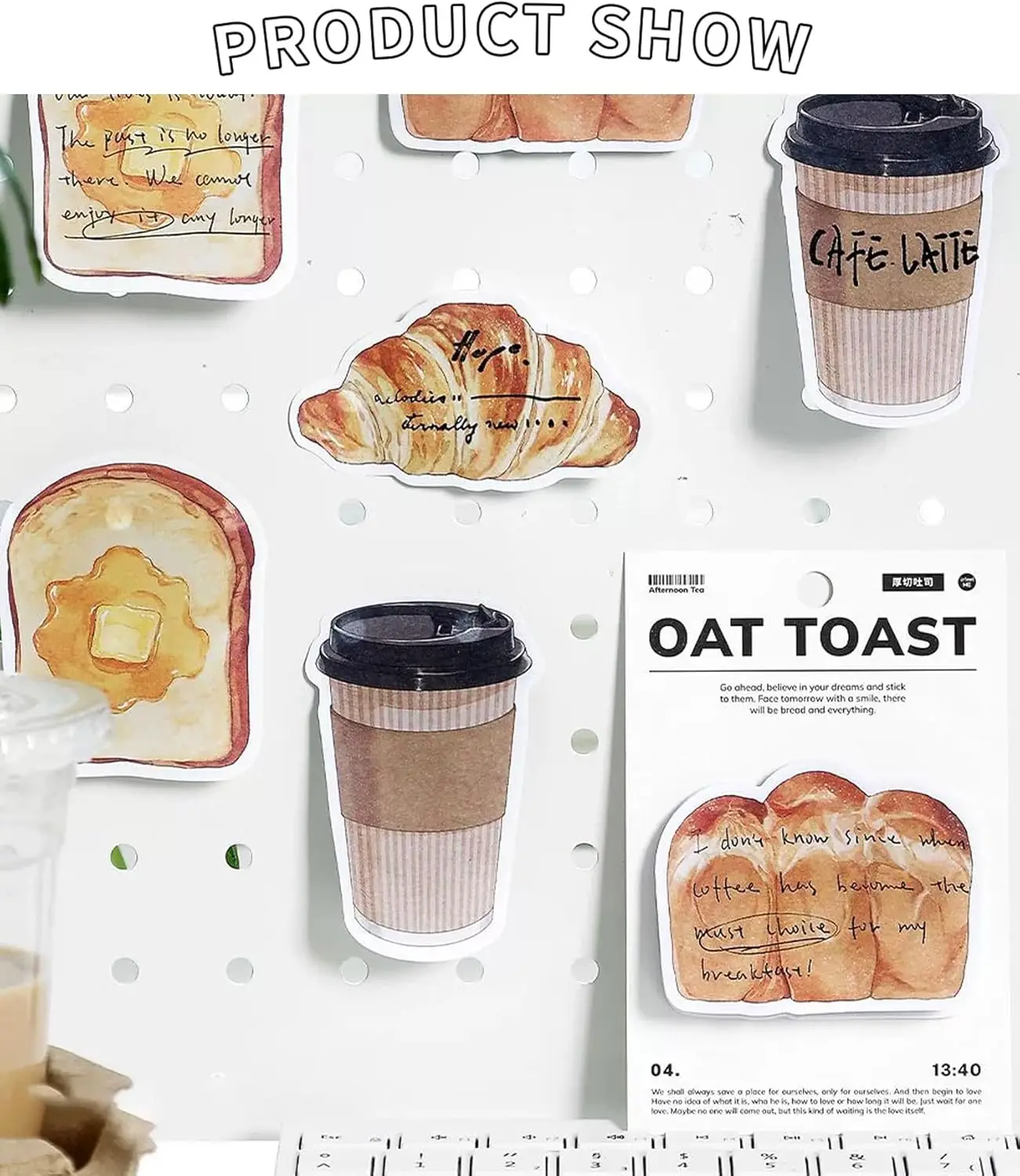 Funny Coffee Cup Croissant Toast Bread Designs, Favorite Cute Sticky Notes Gift for Office Desk, School, Office, Home, Monitors