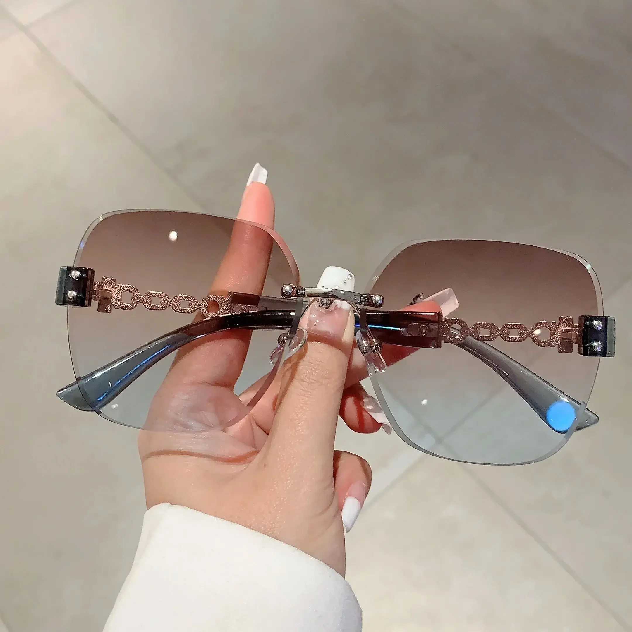 GM LUMIAS Neue Oversize Randlose Kette Beine Sonnenbrille Männer Vintage-Mode Gradient Shades Frauen Luxus Marke Designer Sonnenbrille
