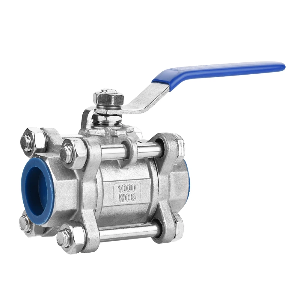 304 Stainless Steel Three Piece Full Port Female Ball Valve 3/4