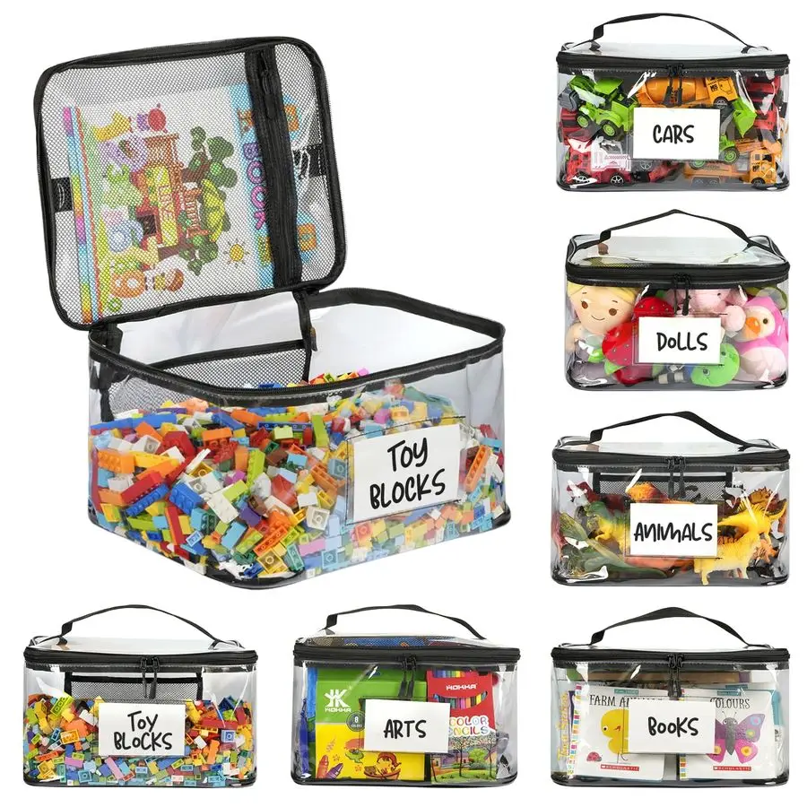 

Extra Large Toy Storage Bags with Zippers amp Labels, Reusable Clear TPU Waterproof Organizer for Kids Toys, Building Blocks, Pu
