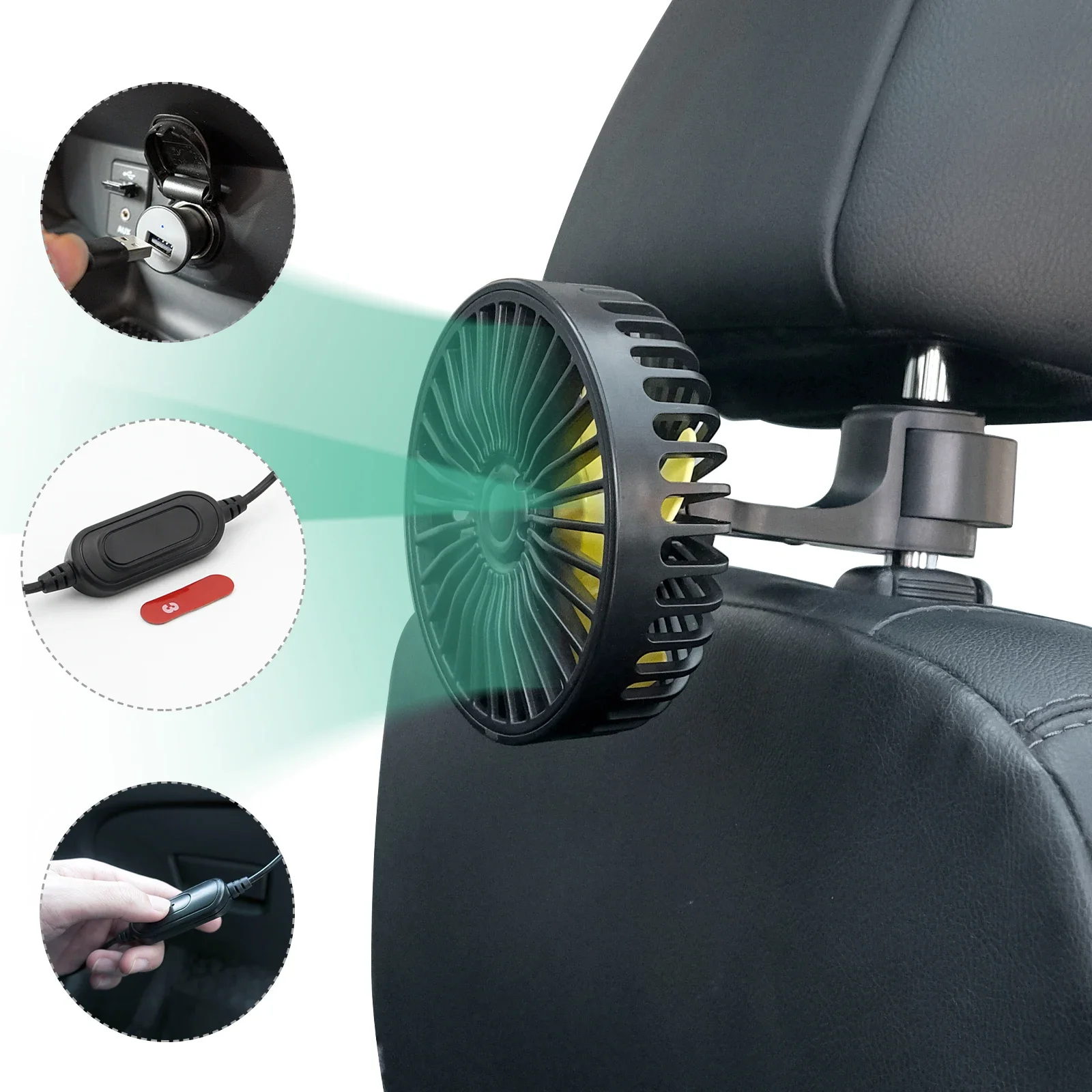 Hipacool Car Fan Cooler Rear Seat Ventilador USB Freshener Portable Air Conditioner Cooler Auto Ventilator 5Blades 3 Gear Wind