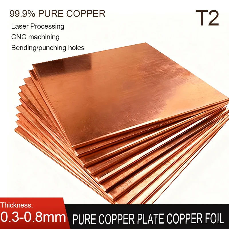 T2 Pure Copper Sheet Thick 0.3 /0.5/0.6 /0.8 mm Ultra-thin Plate Foil for Heat Dissipation In Electronic/industrial Machinery