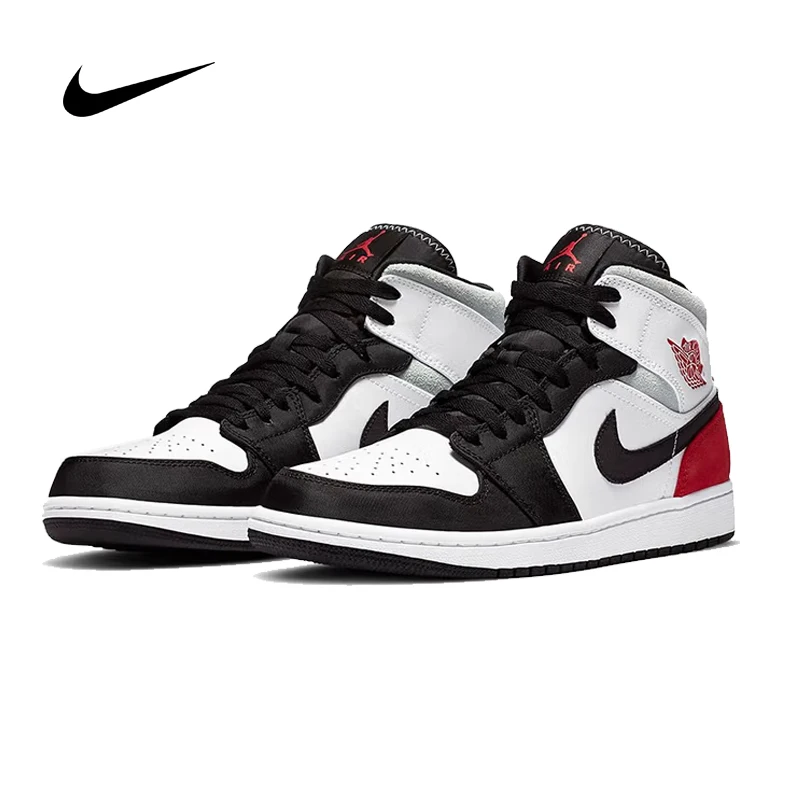 

Мужские повседневные кроссовки Nike Air Jordan 1 Mid AJ1 Black White Red Mid-Top для скейтбординга 852542-100
