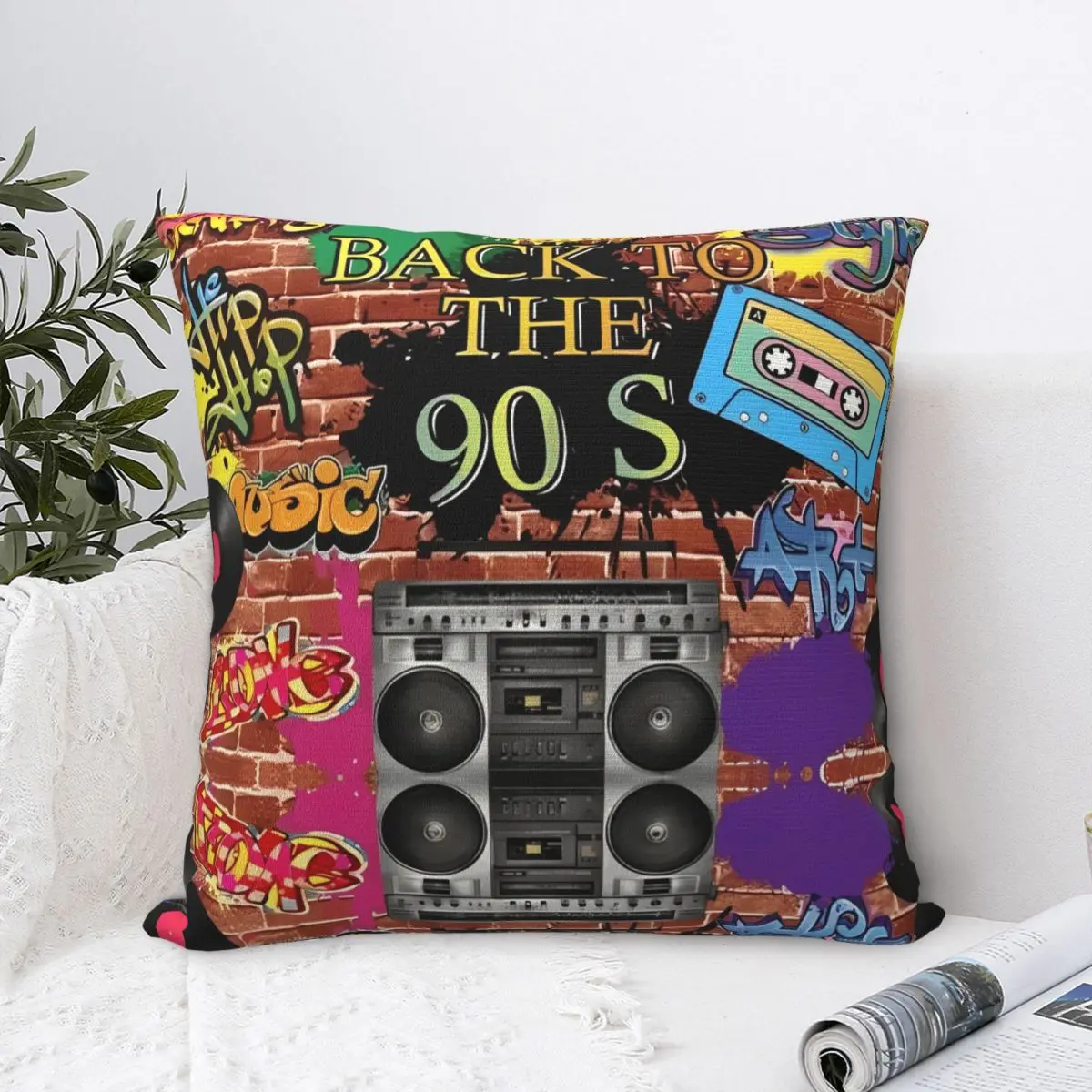 Retro 80 90s Pillow Cases Graffiti Music Cushion Cover Fashion Zippered Decorative Pillowcover for Sofa 45*45cm