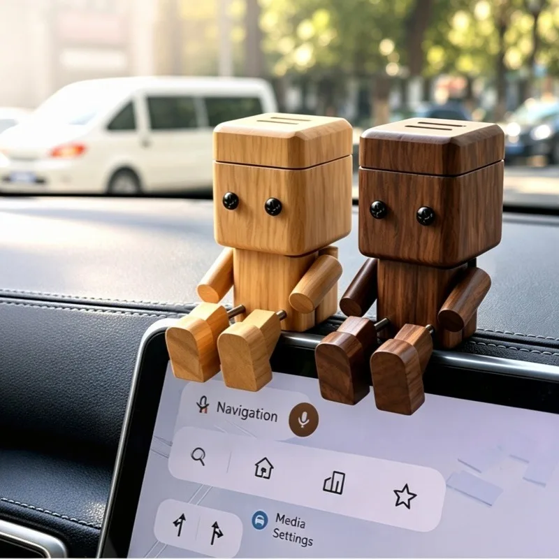 Cute Shaking Feet Wooden Doll Car Air Outlet Perfume Clip Movable Robot Diffuser Vehicle Interior Decoration Accessories
