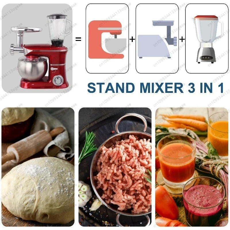 6-Speed Kitchen Stand Mixer,6-Speed Electric Food Mixer with Stainless Steel Accessories,for Kneading Dough, Whipping Cream