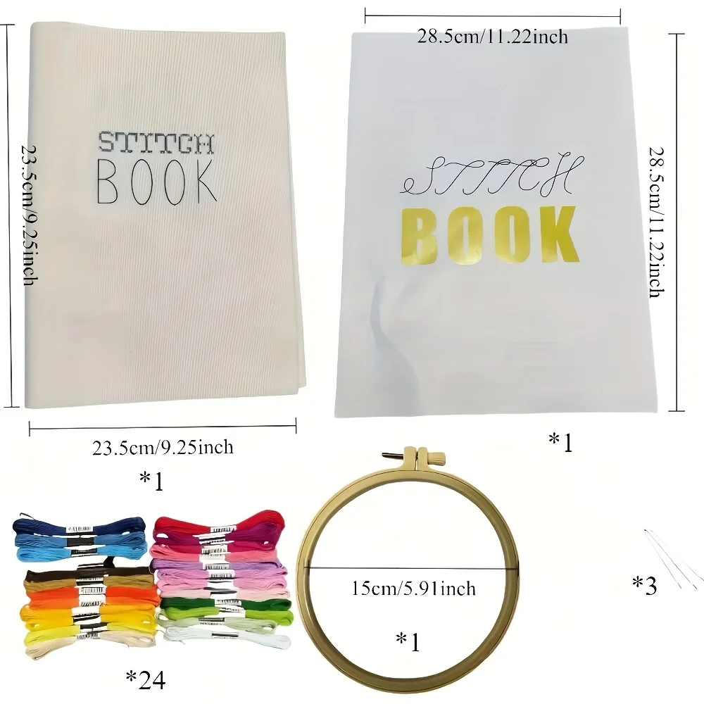 New handmade embroidery stitch DIY sewing kit. The kit includes 3 needles, a 15-centimeter embroidery frame, 24 colors of thread