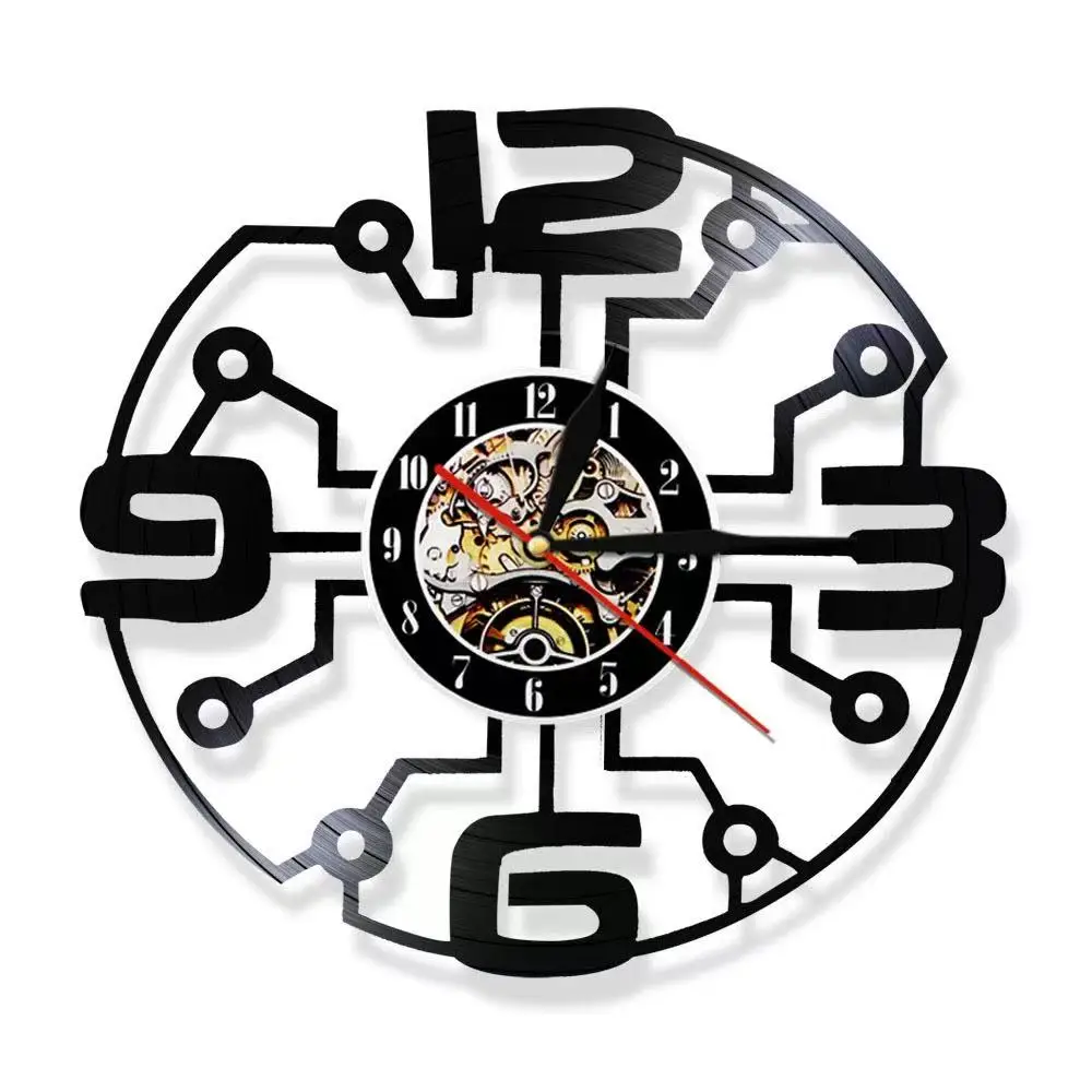 Cyberpunk Tech Vinyl Record Wall Clock with LED Remote Backlight Steampunk Silent Quartz Movement for Game Room Home Decor IT Gi