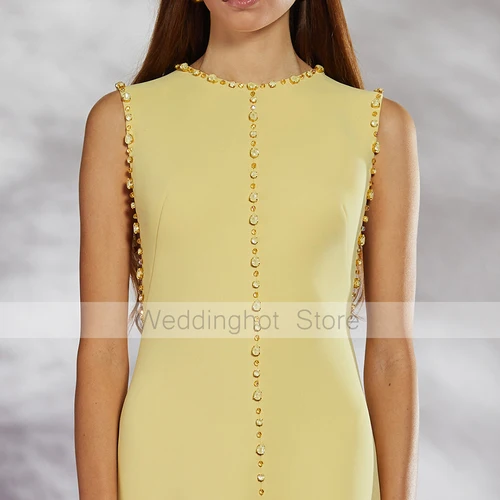 Imagen 2 del producto Vestido de noche elegante personalizado, cristal, cuello redondo, sin mangas, línea A, vestidos de invitados de boda para mujer, vestido de fiesta Formal hasta el suelo