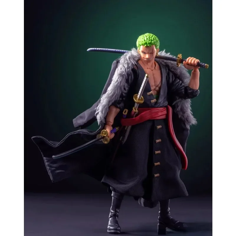 High Quality] SHF 1/12 Scale Pirate King Roronoa Zoro Fur Collar Long Trench Coat for 6-inch Action Figure Body Model Toys