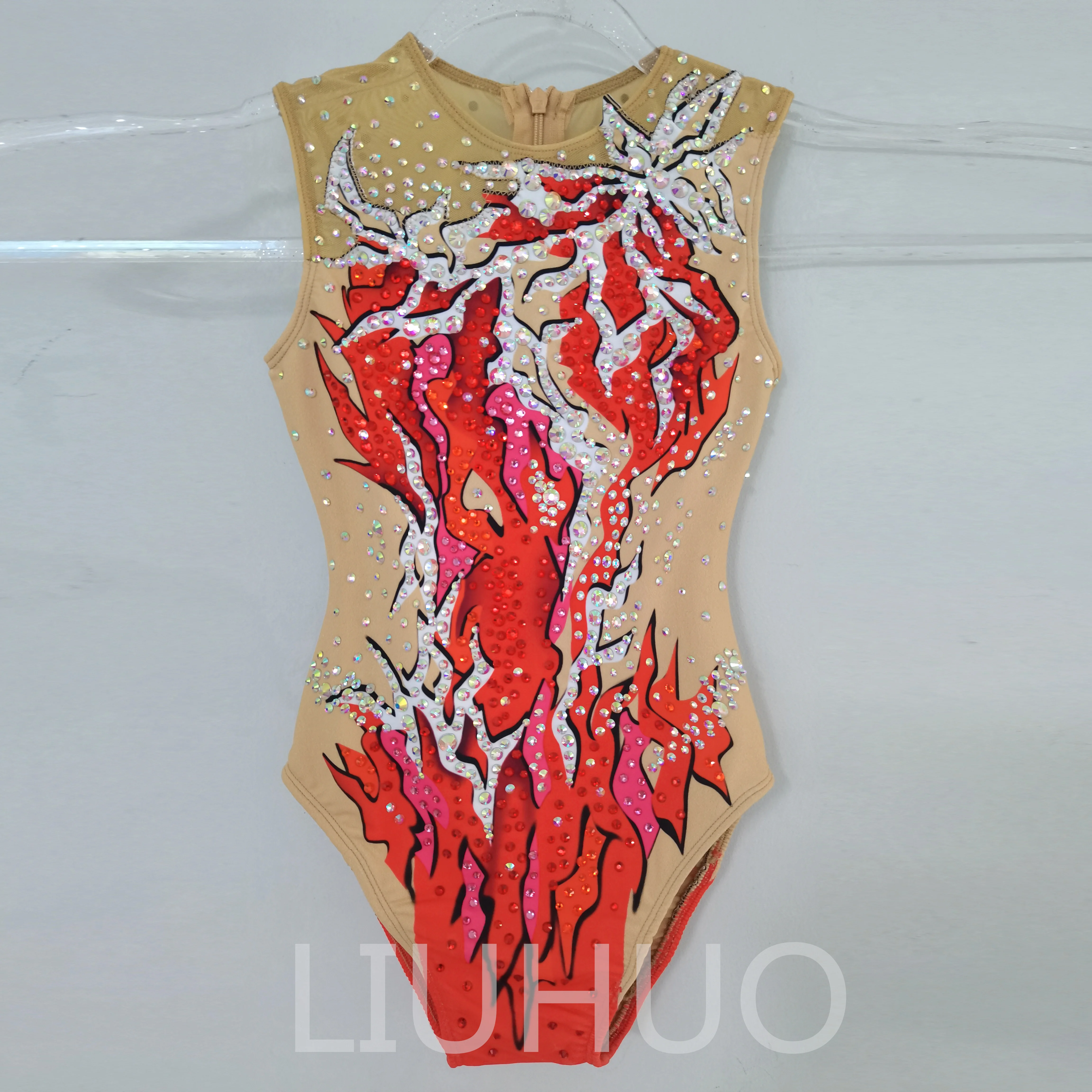 

LIUHUO Handmade Synchronized Swimming Suits Red Professional Customized Swimming Team Performance Suit