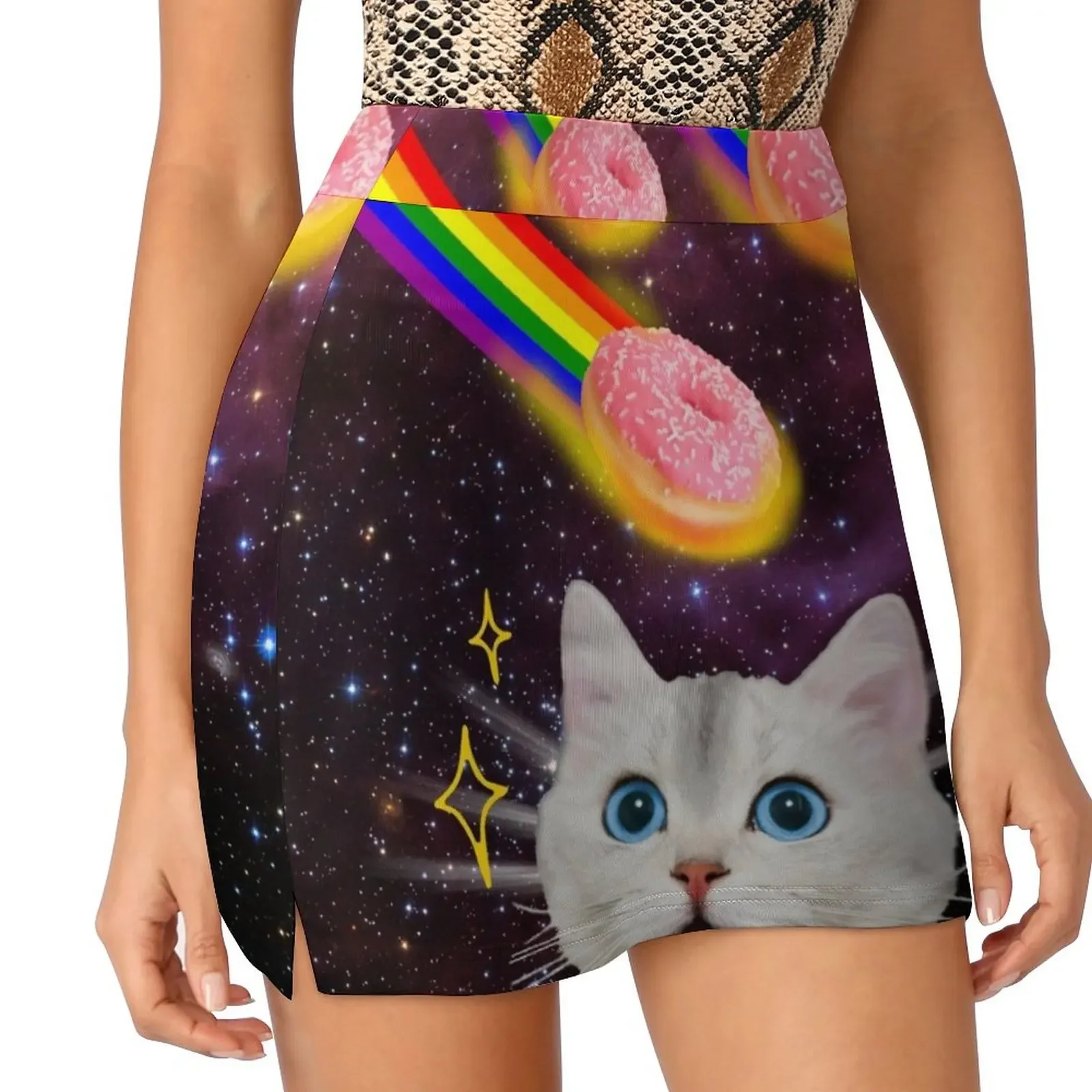 

CAT IN SPACE DOUGHNUT GALAXY STARS FUNNY RAINBOW BEACH PARTY Mini Skirt womens skirts dresses summer woman 2024