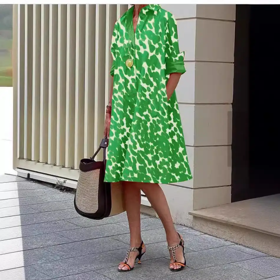 Ele imprimé ket irt Dr femmes a-ligne jupe longue Sve Polyester tissu décontracté vêtements de maison Collection d'hiver