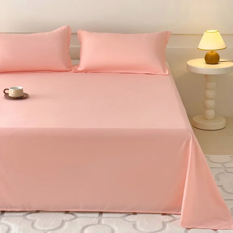 Light Pink Flat Sheets Solid Color Top Sheet Comfortable Durable Bedding Flat Sheets for Bedroom Hotel Luxury Flat Bed Sheets