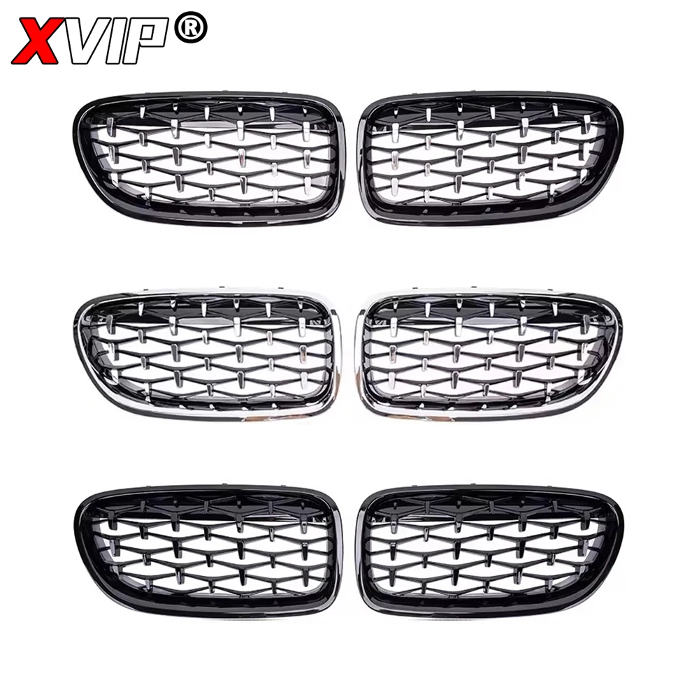 XVIP Silver Diamonds Style Upper Racing Grilles For BMW 5-Series F10 F11 F18 2010-2017 528i 535i Front Bumper Dual Slats Grills